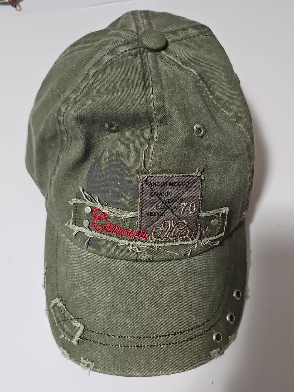 Cancun, Mexico Distressed Olive Ballcap